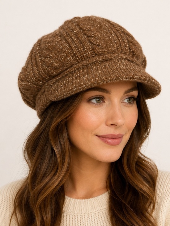 Free People Accessories - Free People Cable Knit Brown Baker Boy Cap